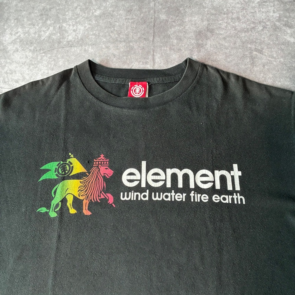 Vintage Element Skate T Shirt Rasta Lion of Judah Black Graphic Tee Mens XL